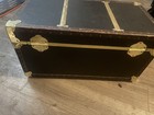 Vintage Black Lockable Trunk With Brass Hardware For Bedroom Storage