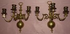 Vintage Brass 3 Arm Colonial Wall Candelabra Candle Sconces