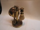 Vintage Very Old 4 Pc Brass Shaving Stand Cup Brush   Razor Original  7  Tall