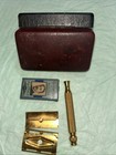 Gillette  3-piece Gold Tone  17567   Safety Razor W  Case   Blades 