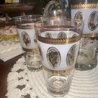 Vtg Pitcher   6 Brockway Glass Set Golden Wheat Frosted  Tumblers  Mcm Nos