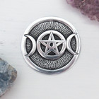 Triple Moon And Pentagram Altar Tile 3 5  Silver Aluminum Incense Burner Wicca