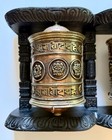 3 Tibetan Prayer Wheels Wall Mount Brass And Copper With Wood Frame