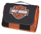 Harley-davidson   Bar   Shield Folding Plaid Picnic Blanket Tote - Black orange