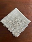 Vintage Madeira Style Linen Handkerchief Whitework Embroidery Lace Edge 9 X 9 5