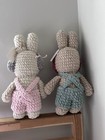 Handmade Crochet Bunny Stuffed Animal Plush Doll  Small 14 In  Teal Outfit
