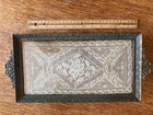 Antique Perfume Or Vanity Tray With Lace Inlay Under Glass - 15  X 7 