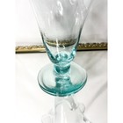 Vintage Tall Aqua Blue Art Glass Flower Vase With Ruffled Top Hand Brown