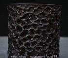6 2   Old Chinese Black Ebony Wood Carved Branch Hollow Out  Brush Pot