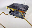 Vintage Black Beaded Clutch shoulder Bag purse With Gold Chain