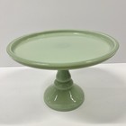 Vintage Green Jadeite Style Glass Cake Dessert Stand Pedestal 10    Display Plate