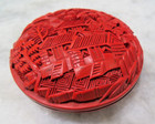 Vintage Chinese Red Cinnabar Trinket Box   Houses   Trees