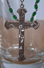 Vintage Green Glass Bead Catholic Rosary Marked Inri