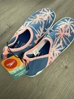 Speedo Junior Pull On Water Shoes Beach Booties Medium Blue Pink Palm Trees Nwt