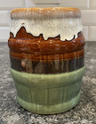 Vintage Stoneware Root Beer Barrel Multitone Drip Glaze Handled Mug 5 5   