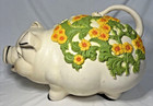 Pig Bank 1976 Universal Statuary 20  X 13  Cream Yellow Flowers Kitsch Vintage