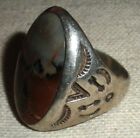 Vintage Navajo Petrified Wood Sterling Silver Ring Arrow Stampwork Size 9 5 Vafo