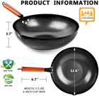 Carbon Steel Wok Pan  14 Piece Woks   Stir-fry Pans Set With Wooden Lid Cookware