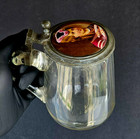 Antique German Cut Glass Beer Stein Pewter Lid Hand Painted Porcelain Portrait