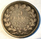 1833-bb France 5 Five Francs Louis Philippe I 90    Silver World Coin 24 25 Gram