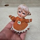 Vintage Mid Century Pixie Elf Doll Ornament Felt Orange White Chenille Japan