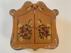 Vintage Hand   painted Floral Folk Art Wooden Cabinet   Key Rack Set    wall Mount