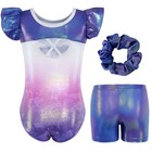 Toddler Girls Ruffle Short Sleeve Gymnastics Leotard With Shorts Dance Outfit