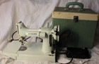 Vintage White Singer 221-k Featherweight Sewing Machine With Green Case