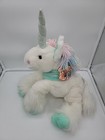 Vtg 2001 Commonwealth Toy Unicorn Plush White Teal Rainbow Yarn Hair Iridescent