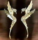 Pair Antique French Solid Bronze  Brass Decors Winged Chimeras  Griffons Dragons