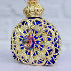 Bottle For Perfume With Iris Cabochon Czech Blue Cobalt Glass Art Deco Vial