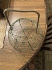 Vintage French Round Wire Metal Egg Basket W  Handle  6   across Opening X 12    H