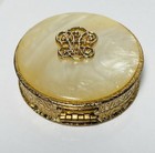 Vintage Estee Lauder Mother Of Pearl Solid Perfume Compact Gold Tone 1960s
