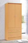 2 Door Wood Wardrobe Bedroom Closet With Clothing Rod Inside Cabinet And 2 Drawe