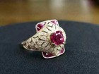 Art Deco Vintage Style 2ct Lab Created Red Ruby Engagement 14k Gold Finish Ring