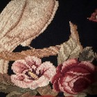 14 X 14  Vtg Needlepoint Cockatoo Parrot Pillow Cover Tropical Bird Roses Black