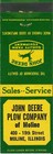 John Deere Matchbook Cover John Deere Plow Co Moline Il