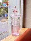 New Starbucks Glass Cup Gradient Sakura Tumbler W cherry Blossom Topper