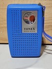 Vintage Blue Tonex Am Transistor Radio Solid State Powers On W  Strap  Box