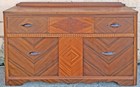 Antique Vintage Art Deco Chevron Veneer Buffet Cabinet Credenza Server Sideboard