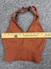 Free People Halter Crop Top Womens Small Rust Orange Ribbed Knit Lounge Yoga