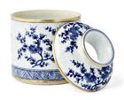 Blue White Blossom Porcelain Brass Tissue Holder Dispenser Cover Kleenex Jar