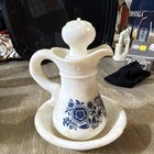 Collectable Avon Bath Oil 5 Fl Oz White   Blue Floral Pitcher   Bowl Set