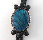Stunning Sterling Silver Blue Abalone   Onyx Quality Southwestern Bolo Tie