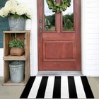 Kozyfly Outdoor Rug Cotton Woven Washable Black And White Striped Rug Doormat 