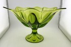 Mid Century Modern Viking Glass Green Pedestal Bowl 6815 Usa Six Petals Vintage