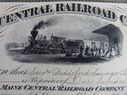 1893 Maine Central Railroad Company 100 Shares Old Rr Stock Certificate