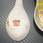 Chinese Porcelain Soup Spoon Pair Yellow Green Floral Greek Key Longevity  China