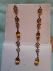Vintage Natural Brazilian Citrine 925 Sterling Silver Dangle  Earrings 3 Inches 