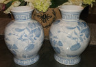 Blue White Asian Chinoiserie Porcelain Vase Birds Flowers 8 5  High  2 For Sale